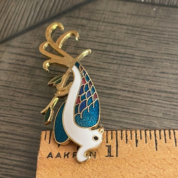 Vintage Enamel Cloisonné Peacock Bird Pin - Brooch - Picture 11 of 16